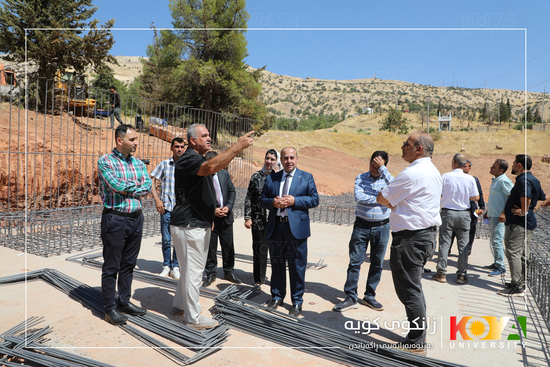 Koya University President Inspects Campus Pond Project and Faculty of Education Portal